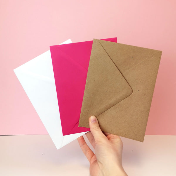 Selection of envelope colors for the cute avocado on toast anniversary card, including pastel, bold, and neutral options.