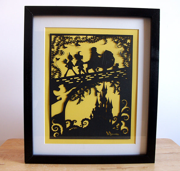 Classic Wizard of Oz Paper Cut - Unframed White Paper Cut - Choose Your Backing Colour