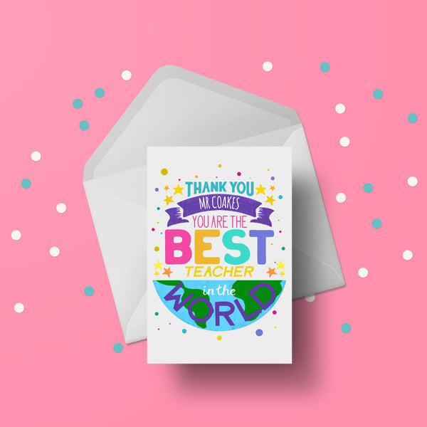 Personalised Best Teacher Hand Illustrated Card