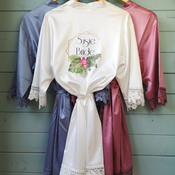 Personalized Bridal Dressing Gown - Boho Geometric Design