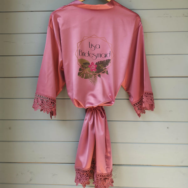 Personalized Bridal Dressing Gown - Boho Geometric Design
