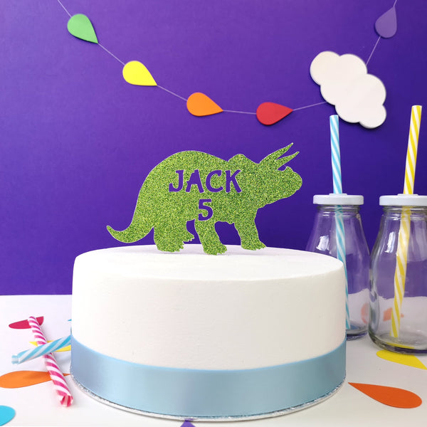 Custom Name and Age Dinosaur Cake Topper - Perfect for Kids