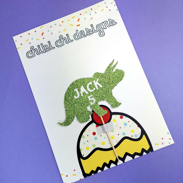 Custom Name and Age Dinosaur Cake Topper - Perfect for Kids