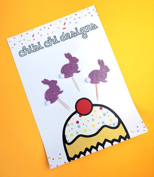 Easter Bunny Pom Pom Cupcake Toppers x 6 | Chibichi Designs