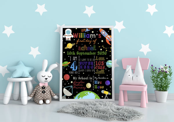 Personalized Space-Themed First Day of School Board for Kids