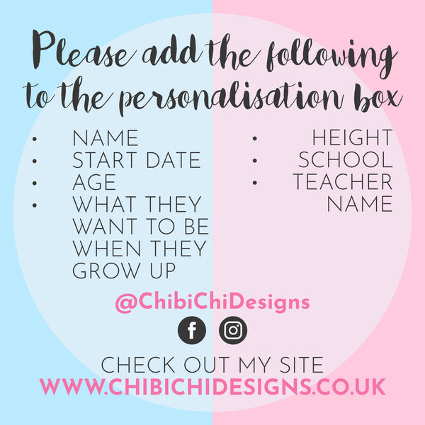 First Day of School Board - Personalised Space Theme Prints Chibi Chi Designs