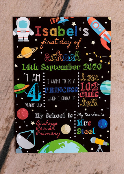 Personalized Space-Themed First Day of School Board for Kids