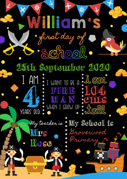 First Day of School Board - Pirate Treasure Island Theme Prints Chibi Chi Designs