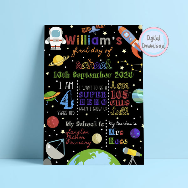 First Day of School Chalkboard Sign - Outer Space Digital Download Prints Chibi Chi Designs