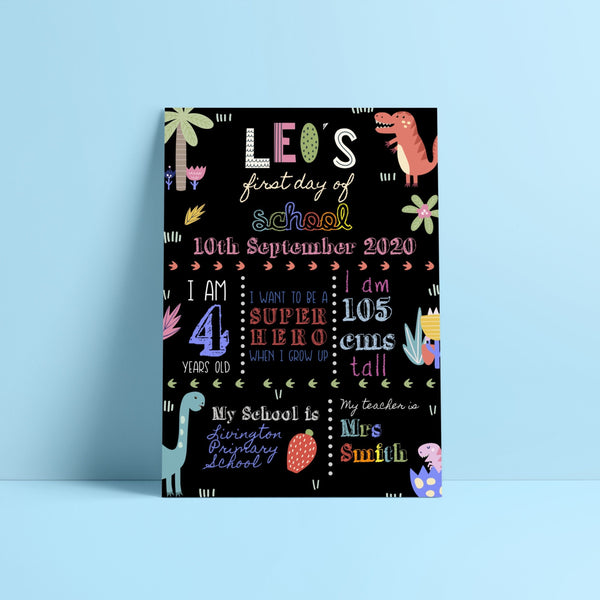 First Day of School Sign - Personalised Dinosaur Theme Prints Chibi Chi Designs