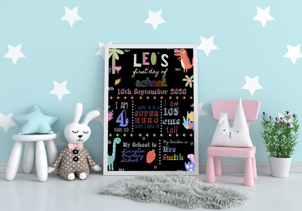 First Day of School Sign - Personalised Dinosaur Theme Prints Chibi Chi Designs