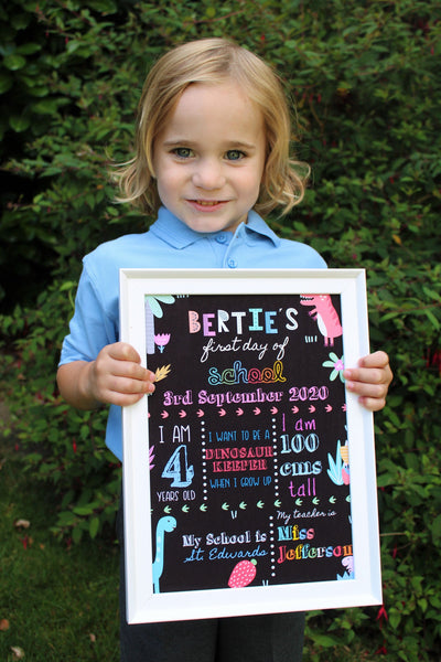 First Day of School Sign - Personalised Dinosaur Theme Prints Chibi Chi Designs