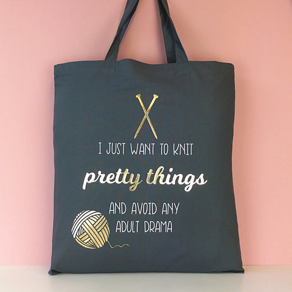 Knitting Project Bag with Gold Foil - Available in 3 Designs Tote Bags ChibiChiDesign