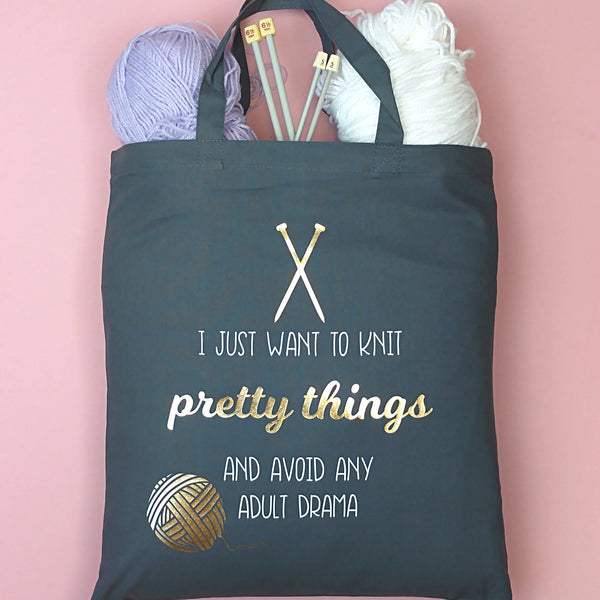 Knitting Project Bag with Gold Foil - Available in 3 Designs Tote Bags ChibiChiDesign