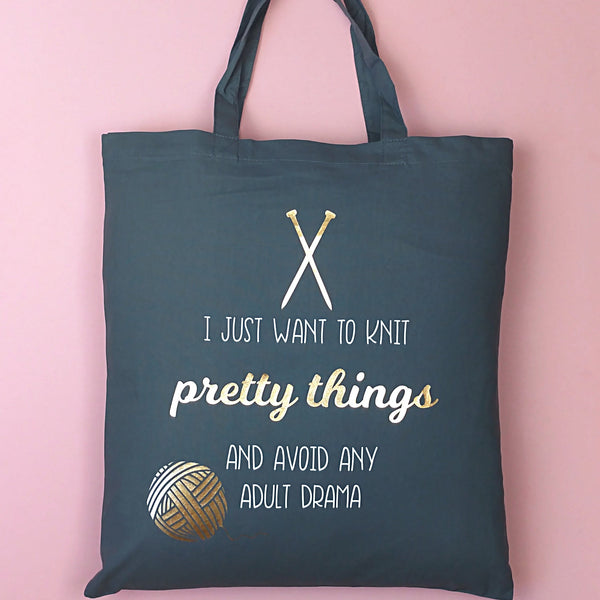 Knitting Project Bag with Gold Foil - Available in 3 Designs Tote Bags ChibiChiDesign