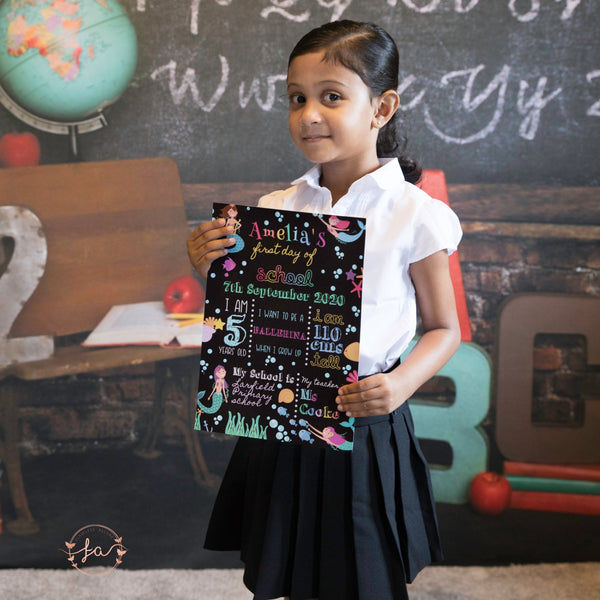 Mermaid First Day of School Sign - Personalised Chalkboard Print Prints ChibiChiDesign