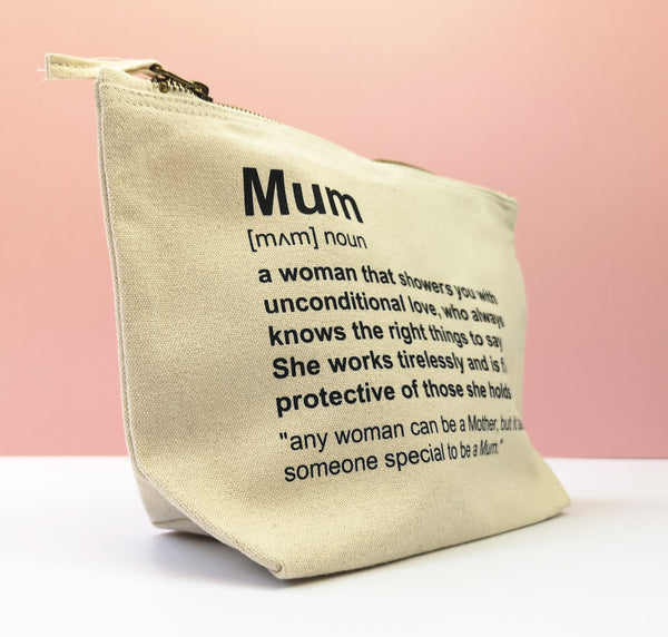 Mum, Personalised Pouch, Mothers Day Gift, Custom Quote, Makeup Bag, Wash Bag - Choose your text and colours Makeup Bag Chibi Chi Designs