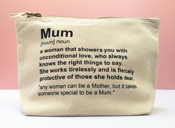 Mum, Personalised Pouch, Mothers Day Gift, Custom Quote, Makeup Bag, Wash Bag - Choose your text and colours Makeup Bag Chibi Chi Designs