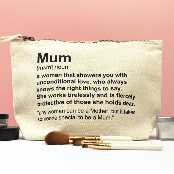 Mum, Personalised Pouch, Mothers Day Gift, Custom Quote, Makeup Bag, Wash Bag - Choose your text and colours Makeup Bag Chibi Chi Designs