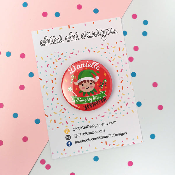 Naughty or Nice Name Badge Badges ChibiChiDesign