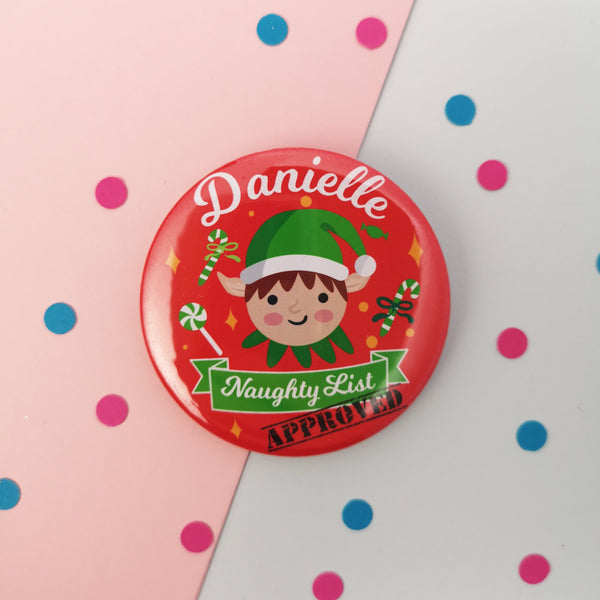 naughty name xmas badge