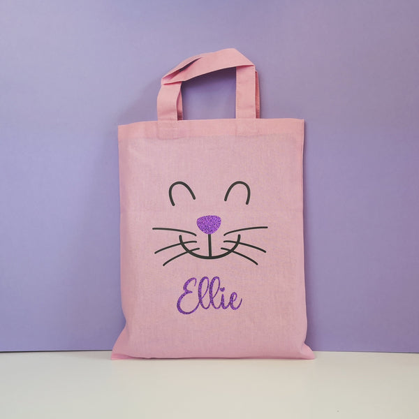 Personalised Name Easter Bunny Egg Hunt Bag Tote Bags ChibiChiDesign