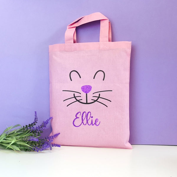 Personalised Name Easter Bunny Egg Hunt Bag Tote Bags ChibiChiDesign