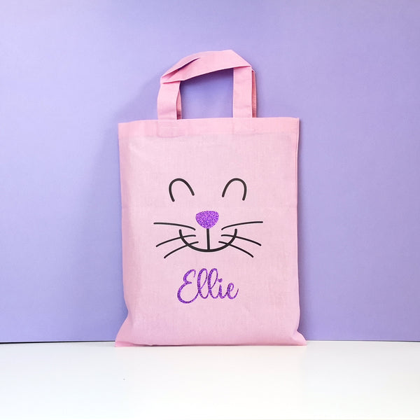 Personalised Name Easter Bunny Egg Hunt Bag Tote Bags ChibiChiDesign