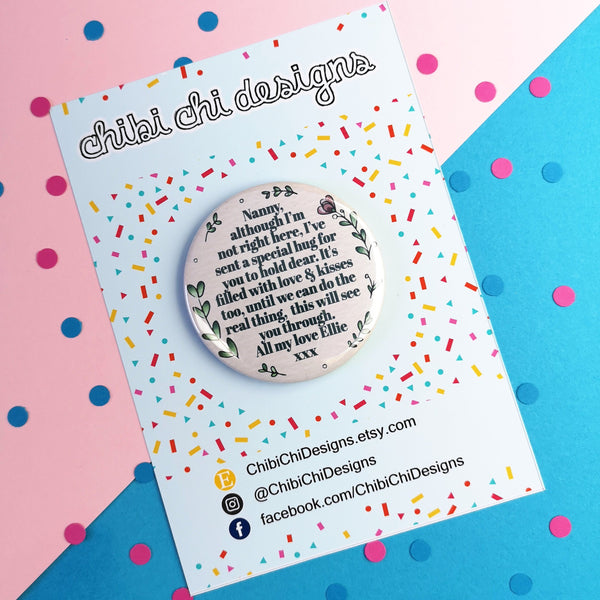 Personalised Pocket Hug Gift Badges ChibiChiDesign