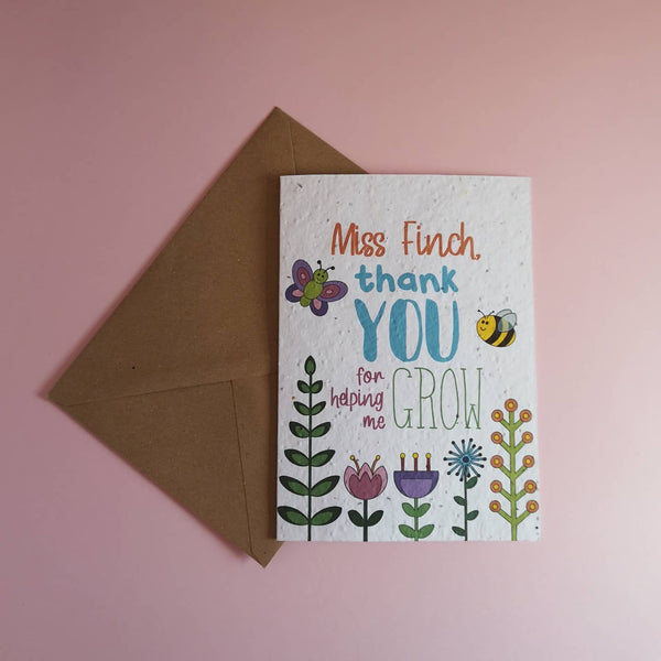 Plantable Card - Thank You Teacher, Personalised with Name Cards Chibi Chi Designs