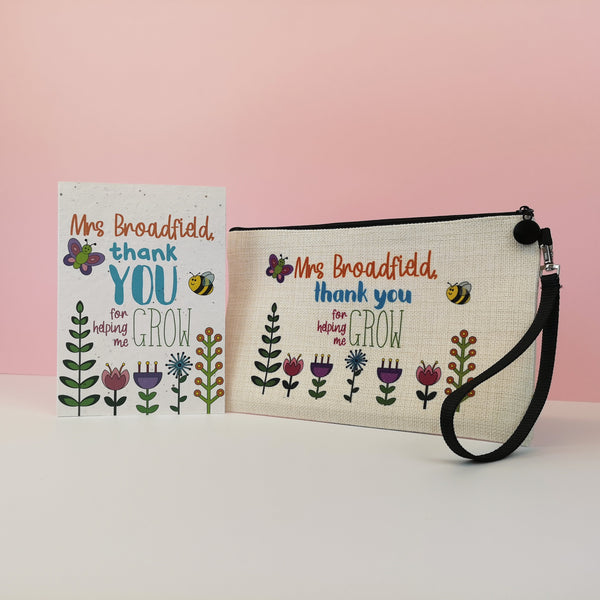 Plantable Teacher Card and Personalised Pencil Case Gift Set Accessory Bag Chibi Chi Designs