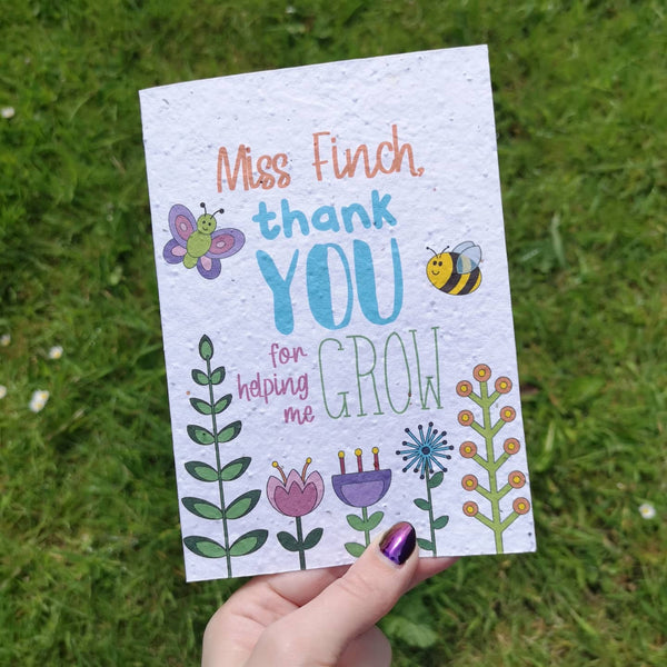 Plantable Teacher Card and Personalised Pencil Case Gift Set Accessory Bag Chibi Chi Designs
