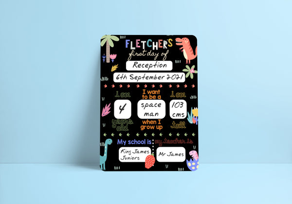 Reusable first day of school dry erase board - Dinosaur theme Prints Chibi Chi Designs