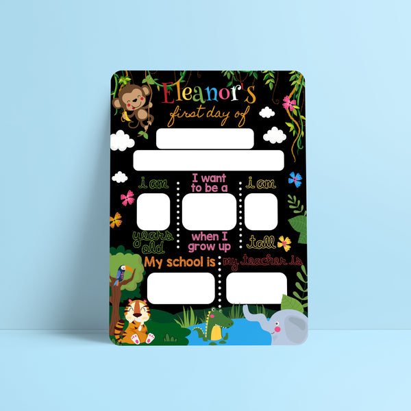 Reusable first day of school dry erase board - Jungle theme Prints Chibi Chi Designs