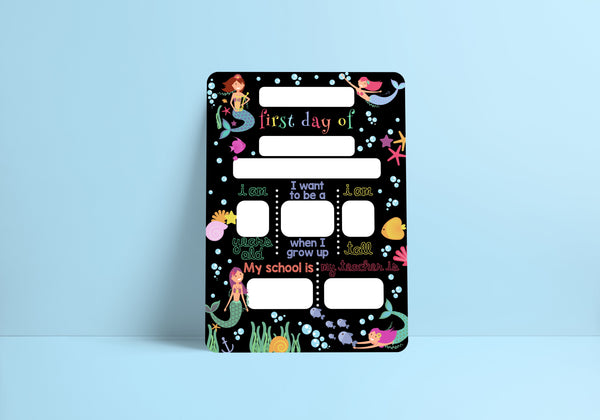 Reusable first day of school dry erase board - Mermaid theme Prints Chibi Chi Designs