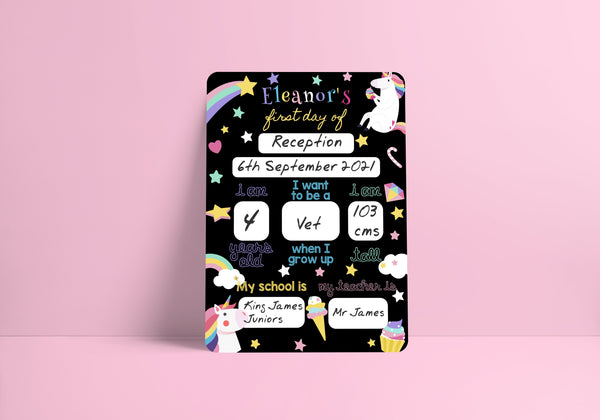 Reusable first day of school dry erase board - Unicorn Prints Chibi Chi Designs