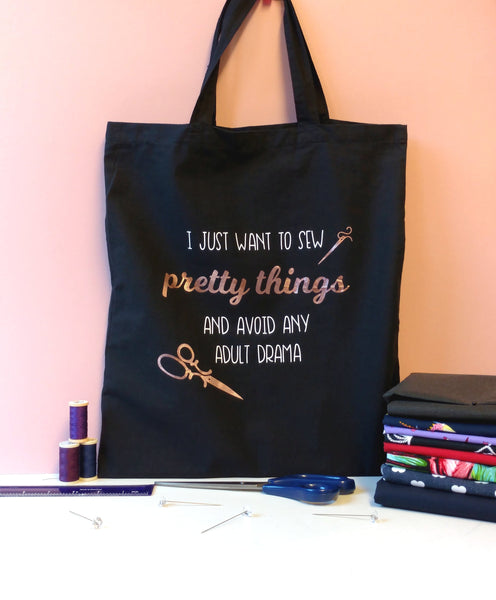 Sewing Tote Bag, Project Bag, Craft Storage Bag, Cotton Tote Bag Tote Bags Chibi Chi Designs