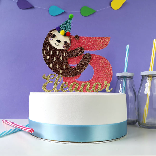 Sloth Name and Age Cake Topper Name Cake Toppers ChibiChiDesign