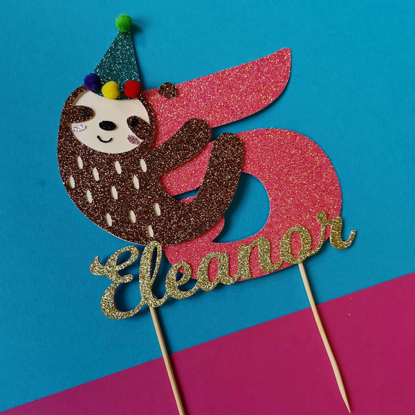 Sloth Name and Age Cake Topper Name Cake Toppers ChibiChiDesign