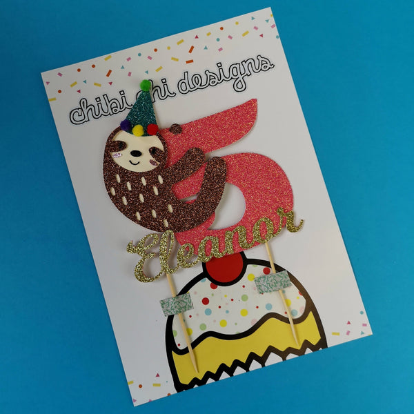 Sloth Name and Age Cake Topper Name Cake Toppers ChibiChiDesign