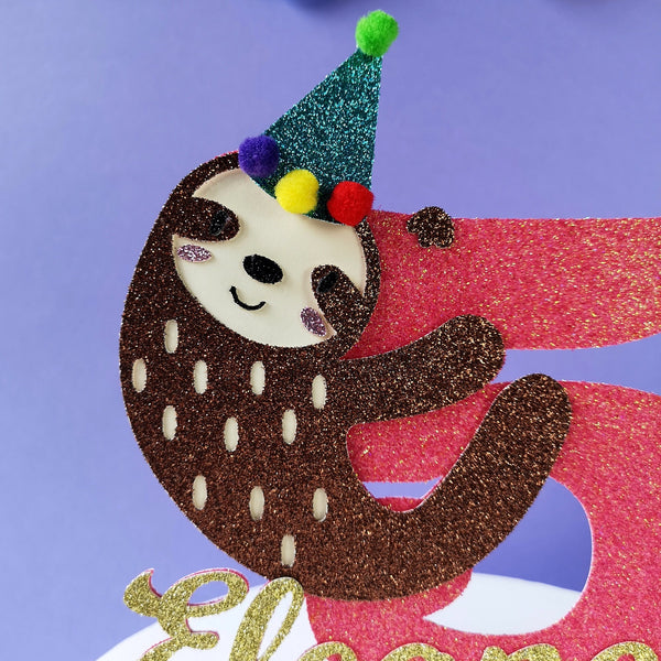 Sloth Name and Age Cake Topper Name Cake Toppers ChibiChiDesign