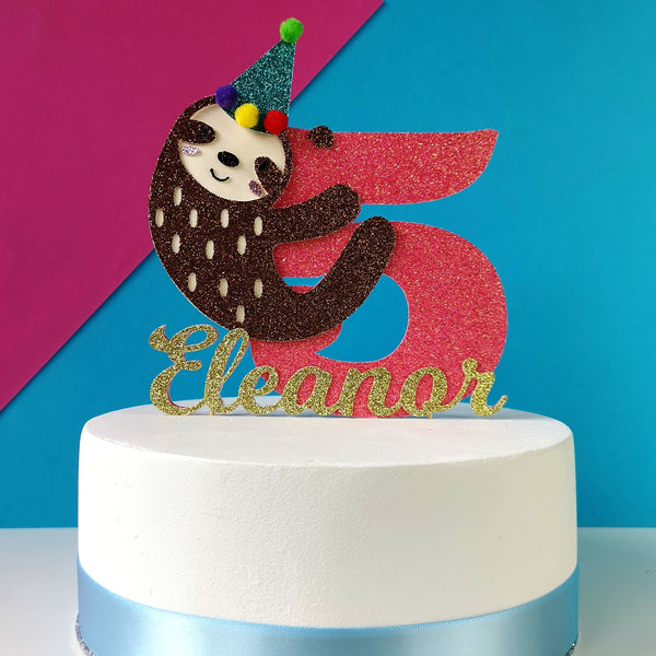 Sloth Name and Age Cake Topper Name Cake Toppers ChibiChiDesign