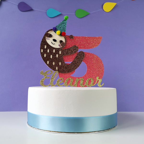 Sloth Name and Age Cake Topper Name Cake Toppers ChibiChiDesign