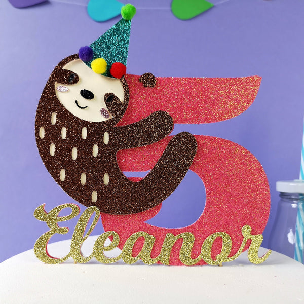 Sloth Name and Age Cake Topper Name Cake Toppers ChibiChiDesign
