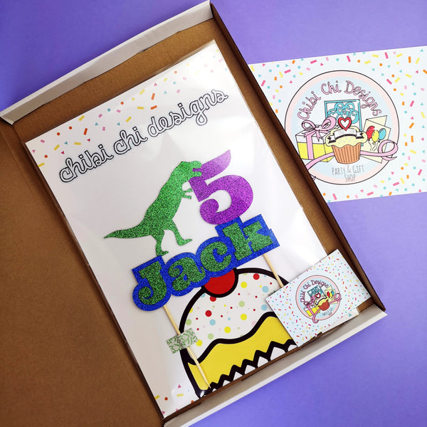 T Rex Personalised Dinosaur Cake Topper Cake Toppers ChibiChiDesign