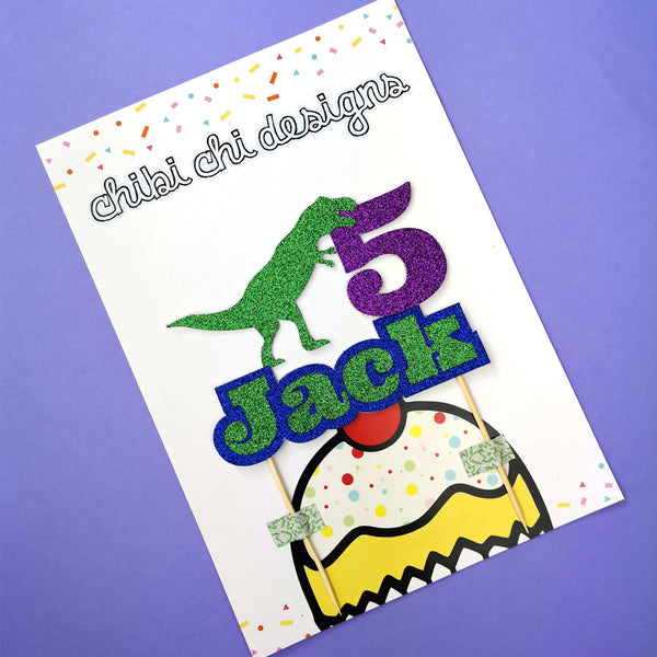 T Rex Personalised Dinosaur Cake Topper Cake Toppers ChibiChiDesign