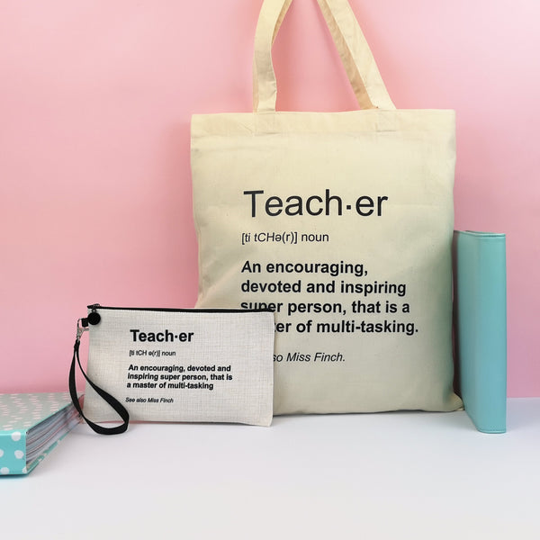 Teacher Book Bag and Pencil Case Gift Set Tote Bags ChibiChiDesign