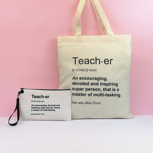 Teacher Book Bag and Pencil Case Gift Set Tote Bags ChibiChiDesign