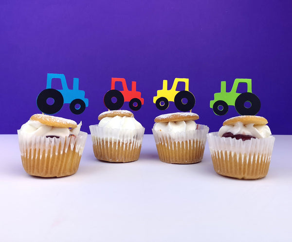 Tractor Cake Topper, perfect for a Farm Birthday Party - Set of 6 in your colour choice Cake Toppers Chibi Chi Designs