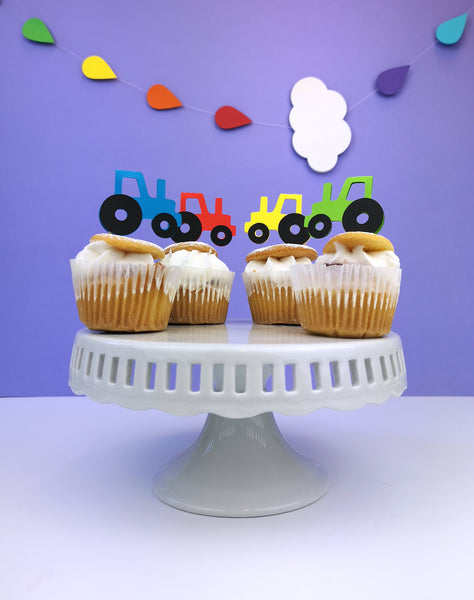 Tractor Cake Topper, perfect for a Farm Birthday Party - Set of 6 in your colour choice Cake Toppers Chibi Chi Designs